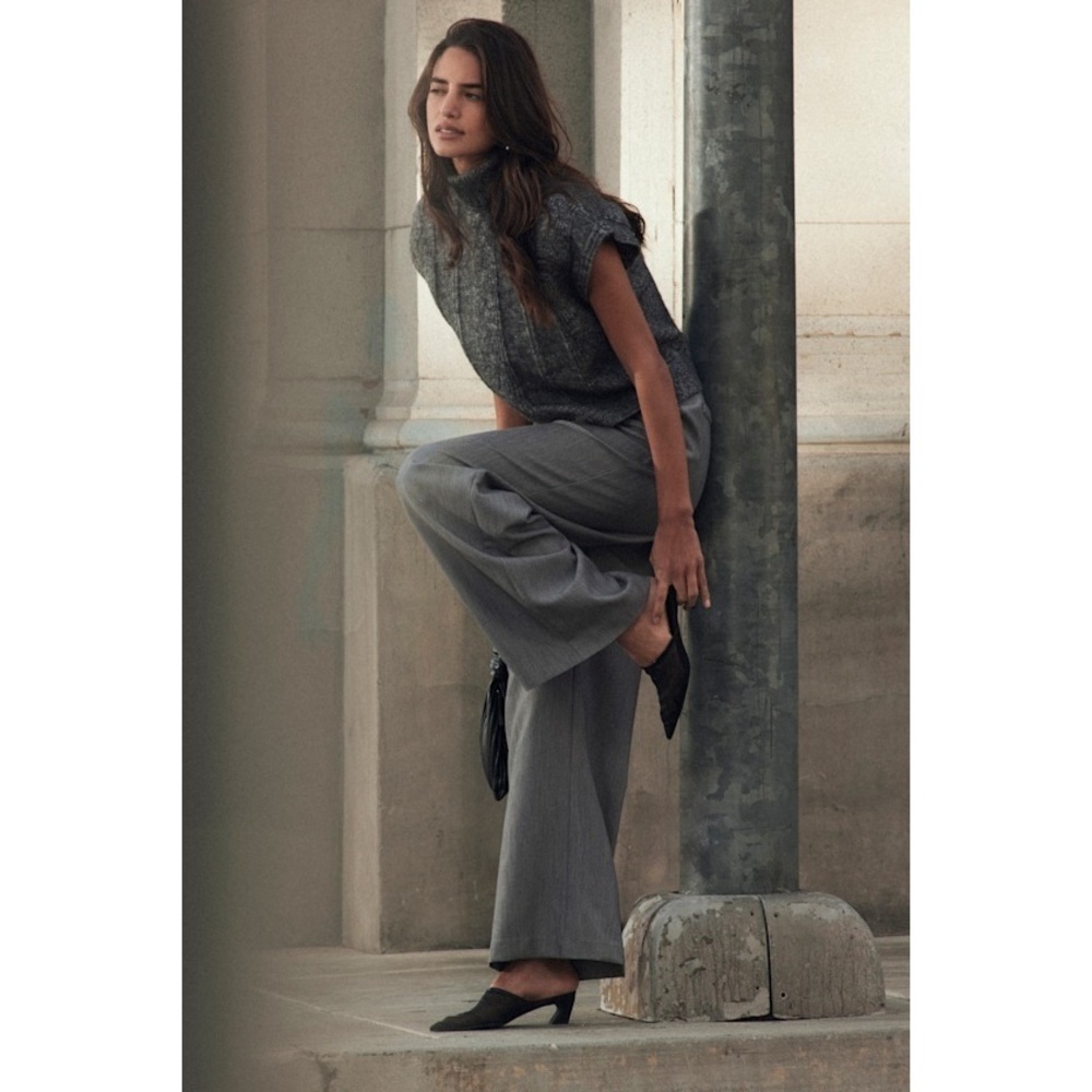 Composed Moment Grey High-Rise Wide-Leg Trouser Pants
